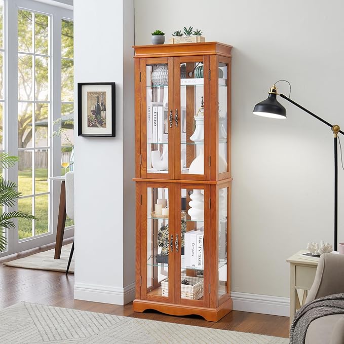 Glass Curio Cabinet with Lights & Adjustable Shelves, Corner Cabinet - Image 2