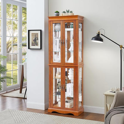 Glass Curio Cabinet with Lights & Adjustable Shelves, Corner Cabinet - Image 2