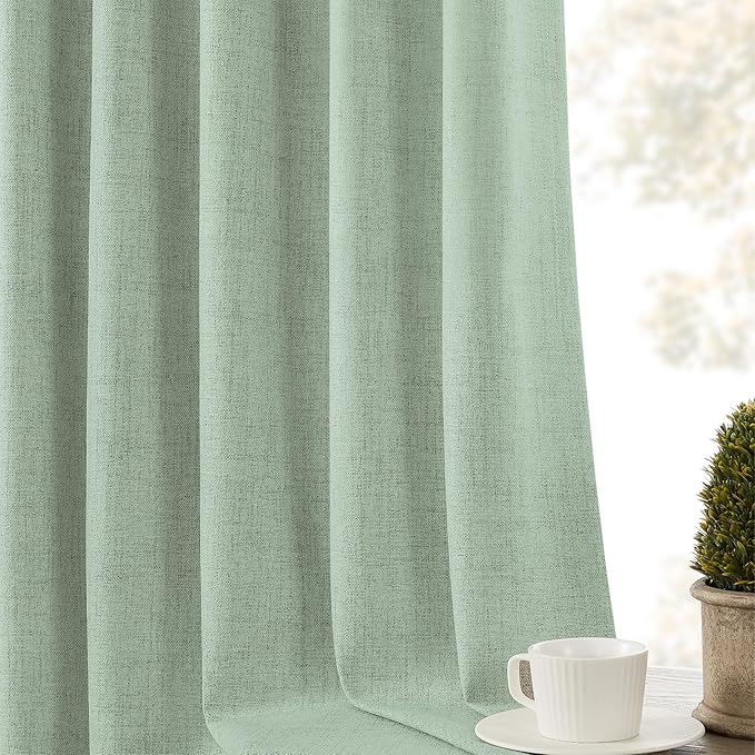 CUCRAF Linen 100% Blackout Curtains 96 Inch Length 2 Panels Set, Back Tab and - Image 8