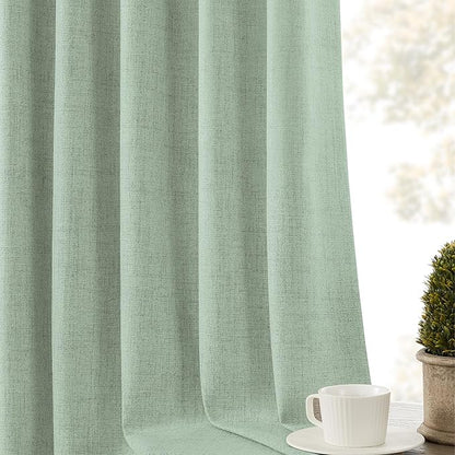 CUCRAF Linen 100% Blackout Curtains 96 Inch Length 2 Panels Set, Back Tab and - Image 8
