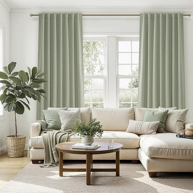 Sage Green Kitchen Curtains 54 Inch Length Small Basement Window Blackout - Image 6