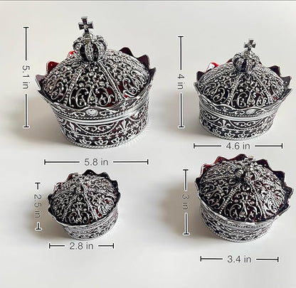 Crown Shape Jewelry Chest, Yurt Style Vintage Metal Gem Box, Round Alloy Retro - Image 4