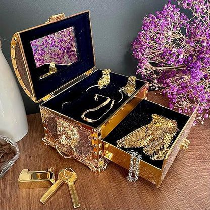 Retro Jewelry Box Arched Vintage Rectangular Metal Chest Necklace Ring Earrings - Image 4
