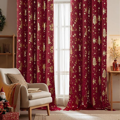 NICETOWN 2 Panels Christmas Red Rod Pocket Curtains 52 x 95 Inch, Festive Room by NICETOWN