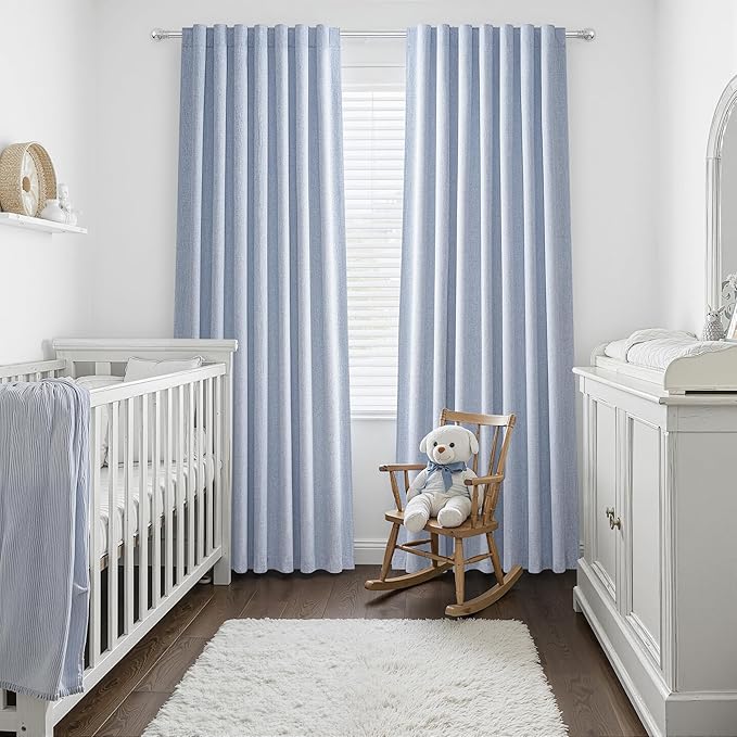 Dusty Blue Blackout Nursery Curtains 90 Inch Length - Image 5
