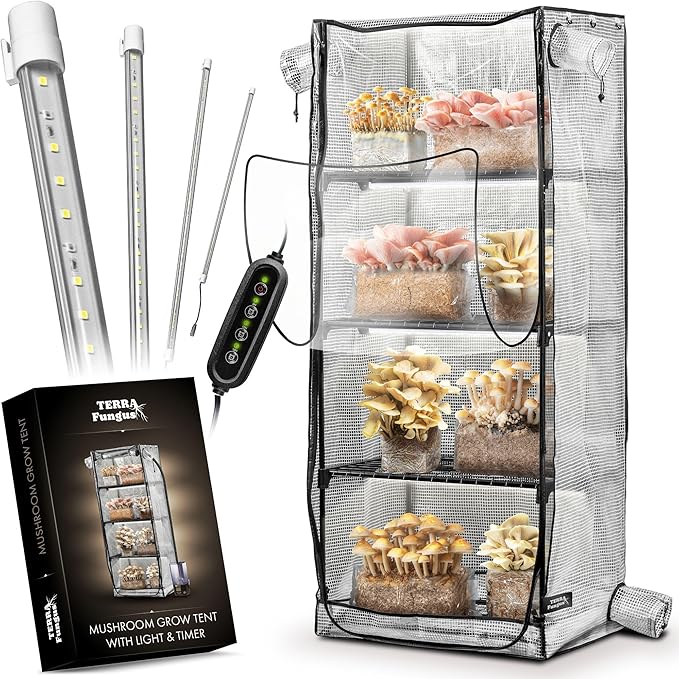 Mushroom Grow Tent with Light and Timer, Indoor Greenhouse with Grow Light by TerraFungus