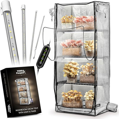 Mushroom Grow Tent with Light and Timer, Indoor Greenhouse with Grow Light by TerraFungus