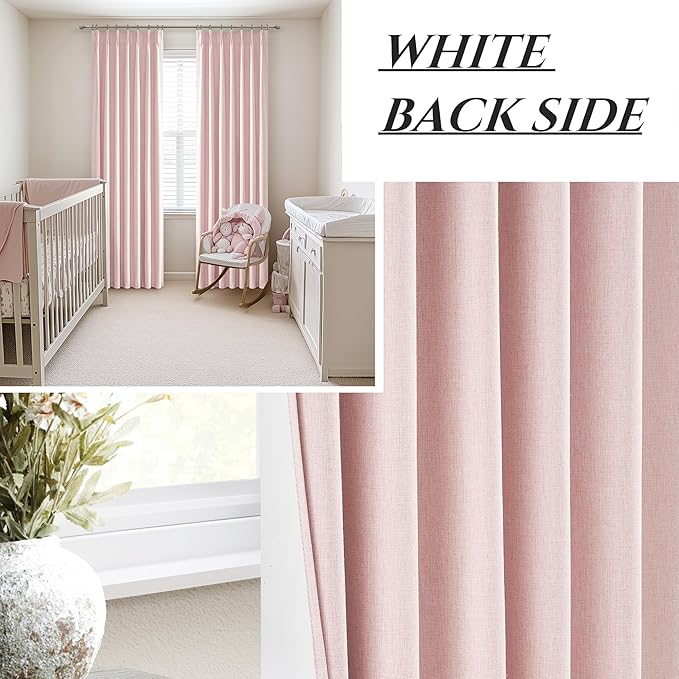 Pinch Pleated Heavy Flax Linen Baby Pink Curtains 90 Inches Long - Image 5