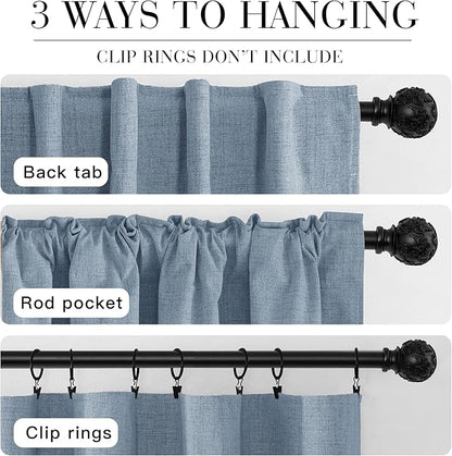 RYB HOME Smoky Blue Linen 100% Blackout Curtains - Image 8