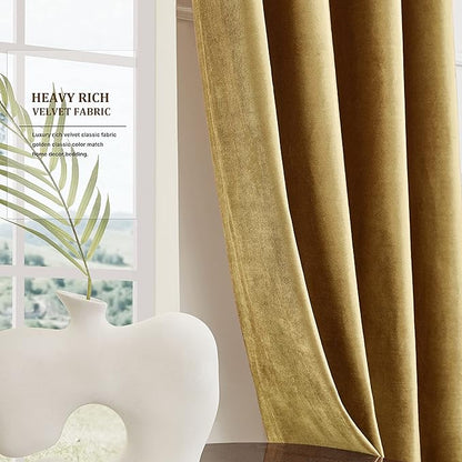 BULBUL Velvet Gold Curtains 72 inch Length- Living Room Blackout Thermal Window - Image 8