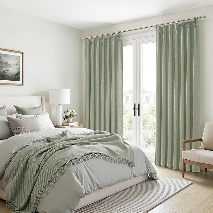 Sage Green Blackout Linen Curtains 84 Inches Long - Image 6