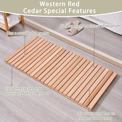bingaai Cedar Wood Bath Mat 48 × 23.6 in, Wooden Bath Mats, Cedar Wood Shower - Image 2