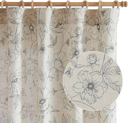 jinchan Linen Floral Curtains for Living Room 84 Inch Length Grey Flower - Image 9