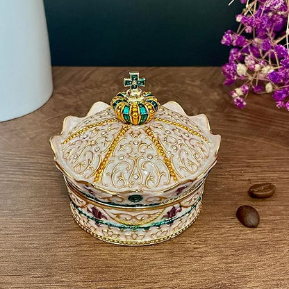 Crown Shape Jewelry Chest, Yurt Style Vintage Metal Gem Box, Round Alloy Retro - Image 2
