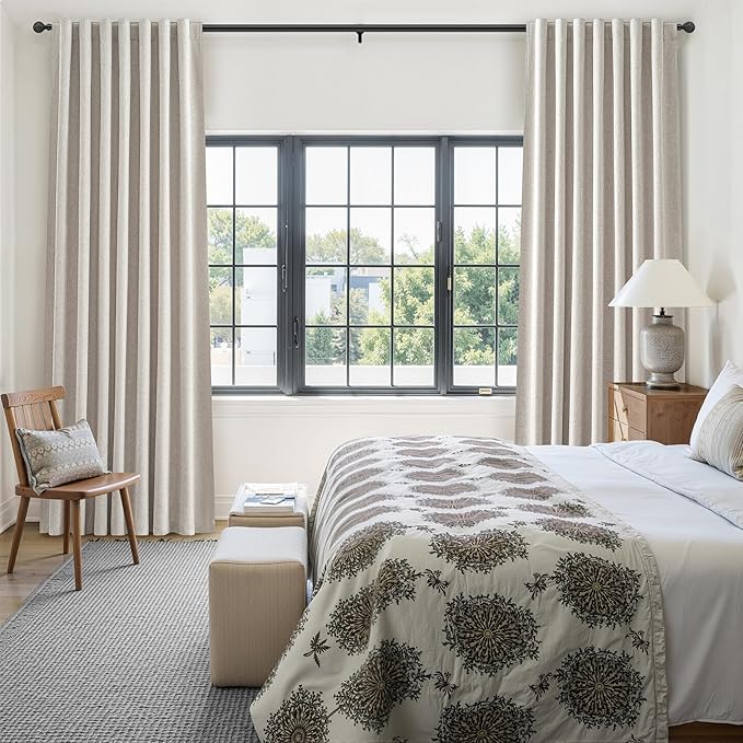 Natural Linen Blackout 92 Inch Bedroom Curtains 2 Panel Sets, Rustic Boho Cream - Image 7