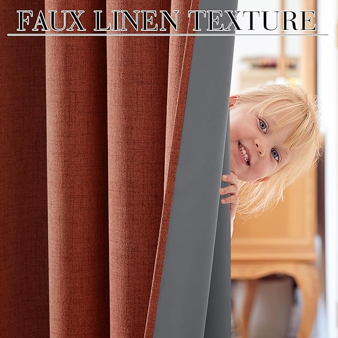 RYB HOME 100% Blackout Linen Textured Curtains 90 inches Long, Insulating - Image 3