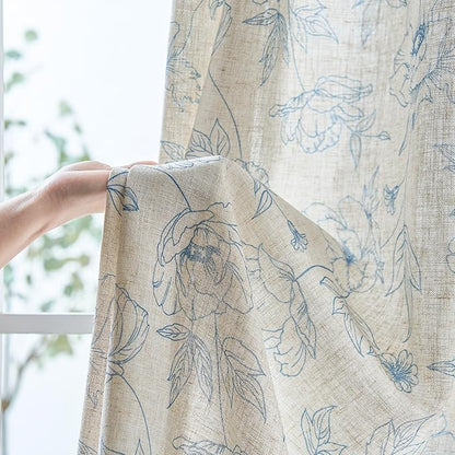 jinchan Floral Linen Curtains for Living Room 84 Inch Length Blue Flower - Image 6