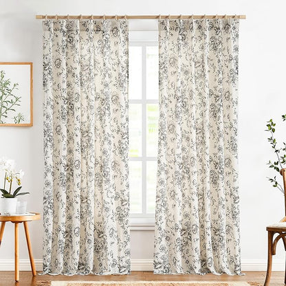 jinchan Pinch Pleated Curtains Floral Linen Blend Curtains - Image 2