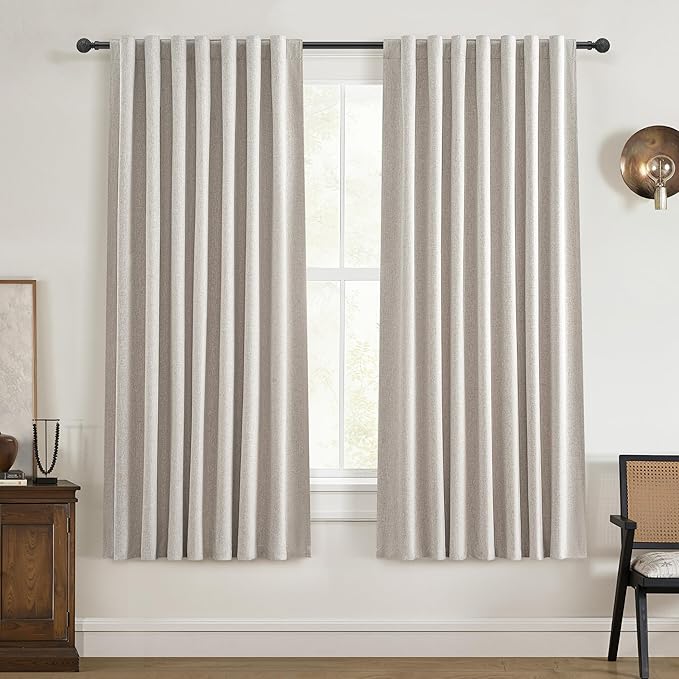 100% Blackout Curtains 45 Inches Long 2 Panels Set, Short Linen Heat Blocking by QJMYDECO