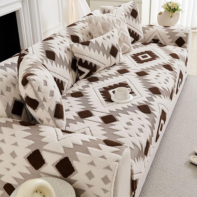 Boho Plush Couch Covers for Sofa Washable, Fuzzy Soft Couch Cover for Sectional - Image 4