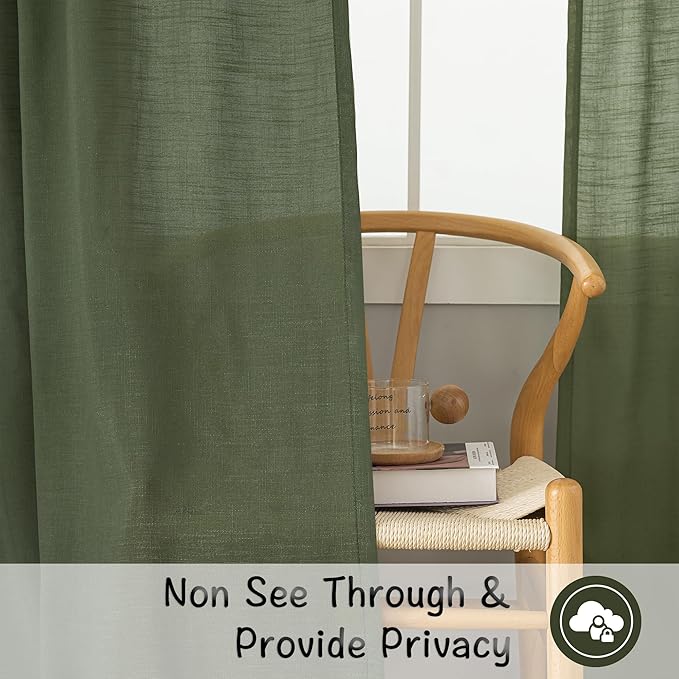Olive Linen Back Tab Curtains 120 Inches Extra Long Ceiling to Floor - Image 4