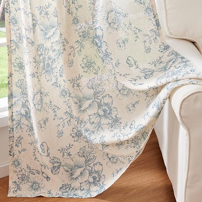 jinchan Linen Blend Curtain Floral Curtains - Image 6