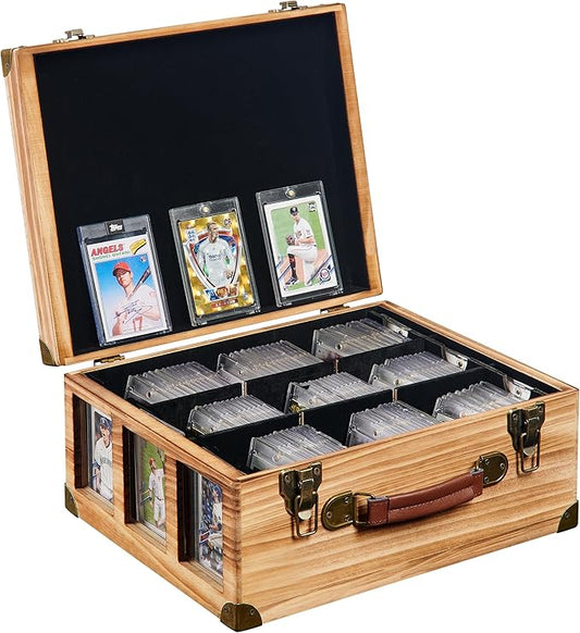 Graded Card Storage Box with Display Window, Wood Card Case by Poyilooo