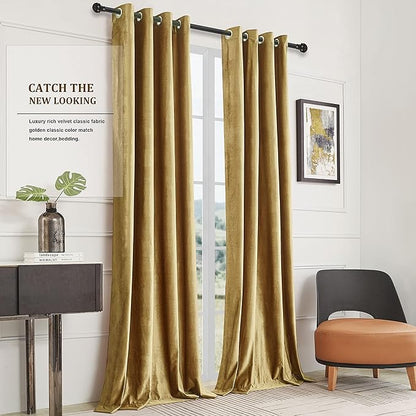BULBUL Velvet Gold Curtains 102 inch Length- Living Room Blackout Thermal - Image 9