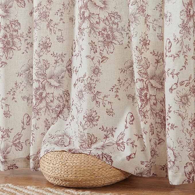 jinchan Linen Blend Curtain Floral Curtains - Image 5