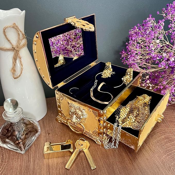 Retro Jewelry Box Arched Vintage Rectangular Metal Chest Necklace Ring Earrings - Image 4