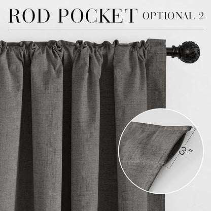 RYB HOME Grey 100% Blackout Linen Curtains 72 inch Long, Thermal Insulated & - Image 6