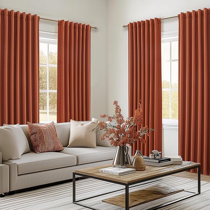 Fall Burnt Orange Curtains Blackout 92 Inches Long 2 Panels Set, Terracotta - Image 5