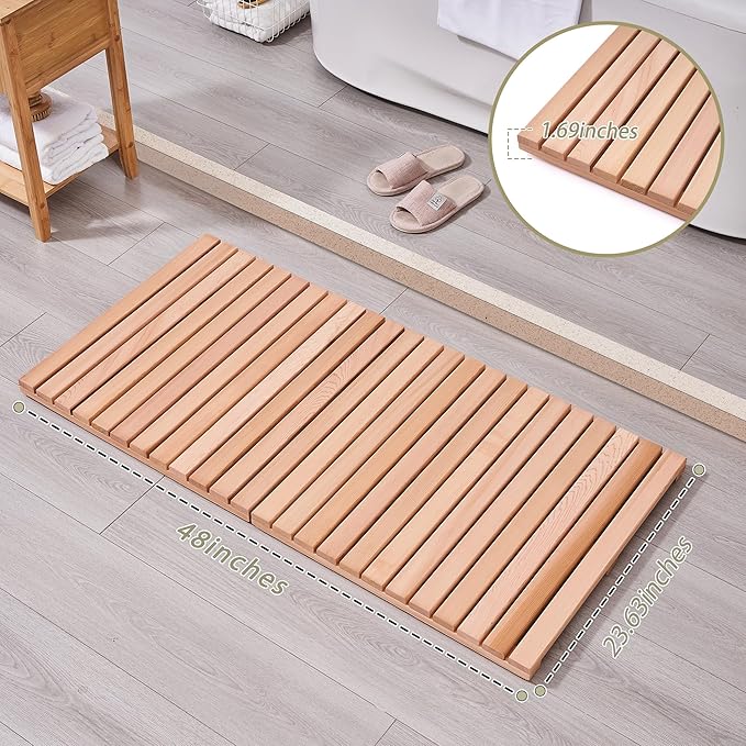 bingaai Cedar Wood Bath Mat 48 × 23.6 in, Wooden Bath Mats, Cedar Wood Shower - Image 6