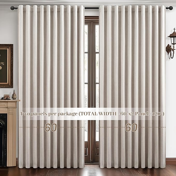 Blackout Curtains 60 Inches Extra Wide Natural Linen Curtains 102 Inch Length - Image 5