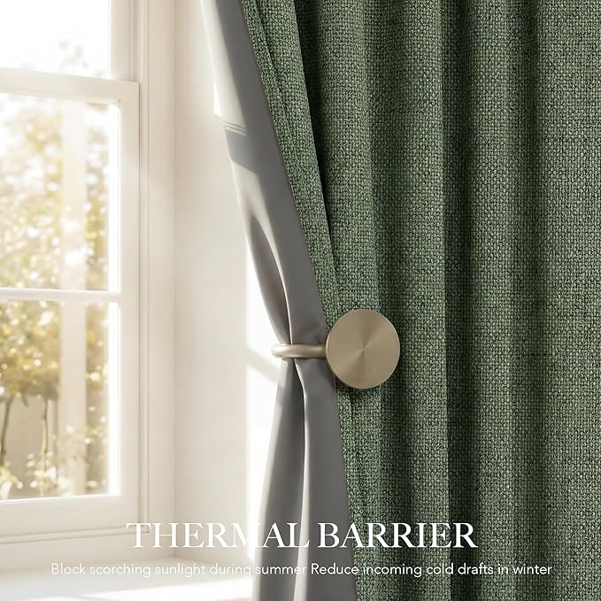 RYB HOME Olive Green 100% Blackout Linen Curtains 96 inches Long, Luxury - Image 5