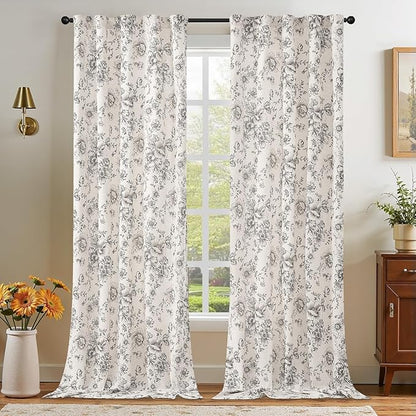 jinchan Linen Blend Curtain Floral Curtains - Image 7