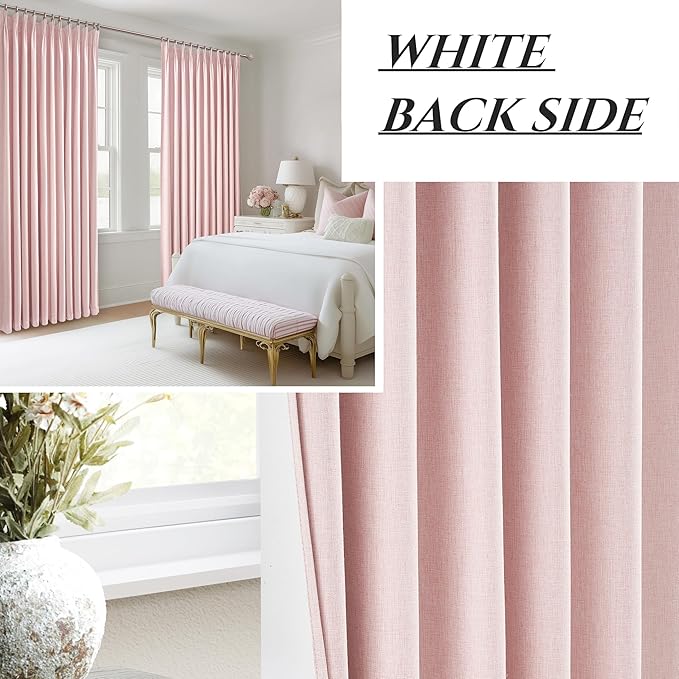 Baby Pink Blackout Curtains 70 Inches Extra Wide Pinch Pleated - Image 2