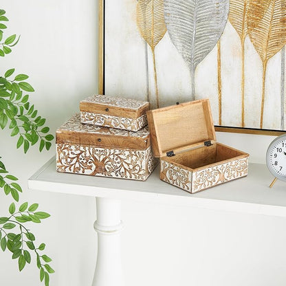 Deco 79 Mango Wood Floral Decorative Box Decorative Keepsake Boxes - Image 3