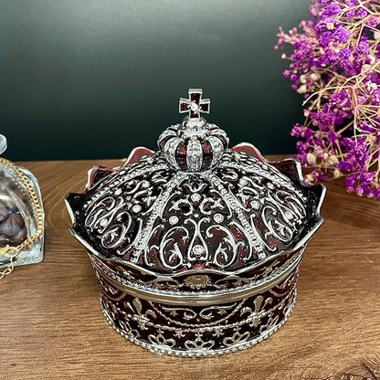 Crown Shape Jewelry Chest, Yurt Style Vintage Metal Gem Box, Round Alloy Retro - Image 2