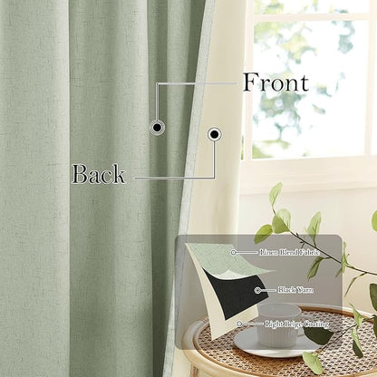 RYB HOME 100% Blackout Sage Green Linen Curtains, Extra Long Light & Heat - Image 3