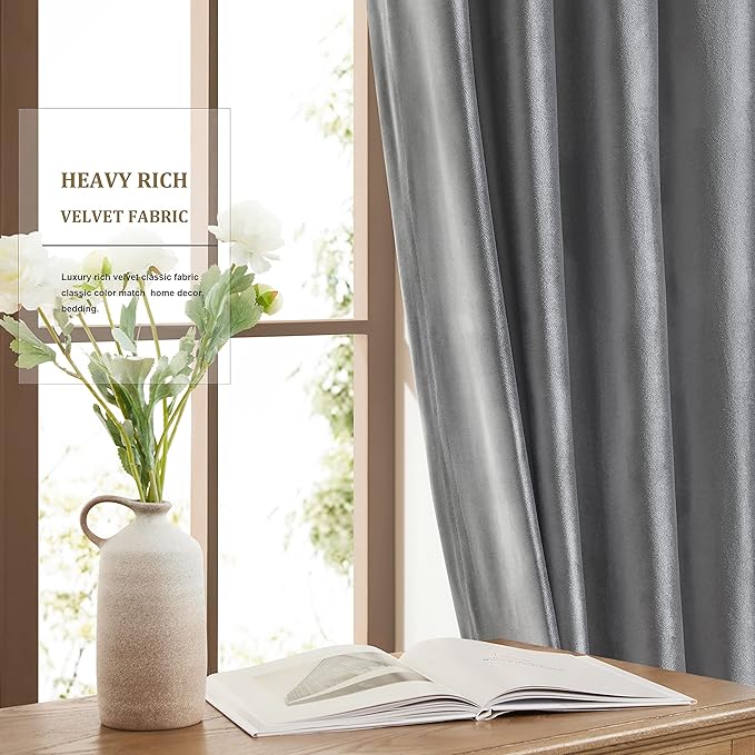 BULBUL Luxury Dark Grey Velvet Curtains 108 inches Elegant Living Room Curtain - Image 4