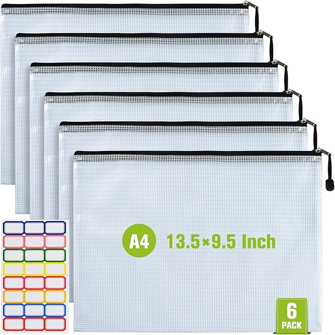 Mesh Zipper Pouch, A4 Size Tear-Resistant Document Pouch, Extra Large Zip File by AstenInc