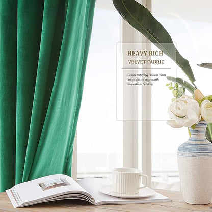 BULBUL Christmas Green Velvet Curtains 72 inch Luxury Elegant Living Room - Image 5