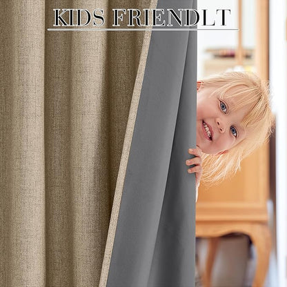 RYB HOME Burlap 100% Blackout Short Curtains 52 Width 45 inch Length, Light - Image 5
