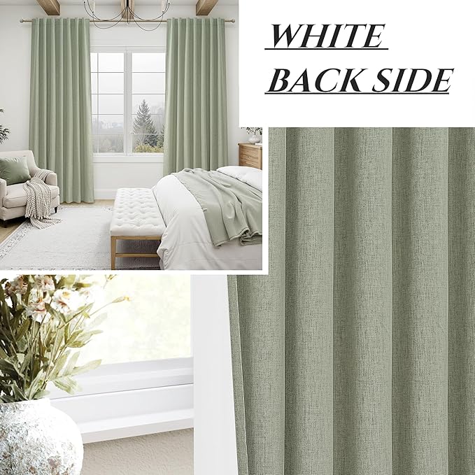 Sage Green Blackout Linen Curtains 96 Inches Long - Image 7