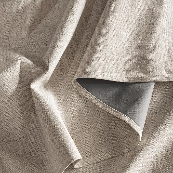 RYB HOME Natural Beige 100% Blackout Linen Curtains 72 inch Long, Thermal - Image 7