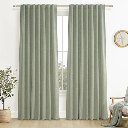 Sage Green Blackout Linen Curtains 84 Inches Long by QJMYDECO