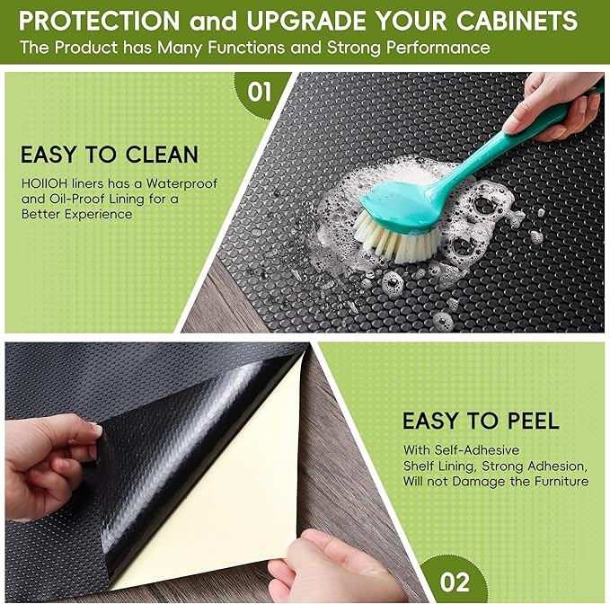 Extra Large Black Shelf Liner Roll, Peel and Stick Non Slip Cabinet Liner 24" x - Image 4