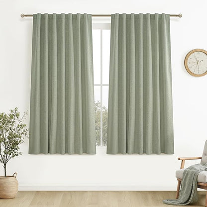 Sage Green Kitchen Curtains 54 Inch Length Small Basement Window Blackout by QJMYDECO