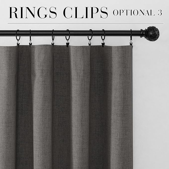 RYB HOME Grey 100% Blackout Linen Curtains 72 inch Long, Thermal Insulated & - Image 8